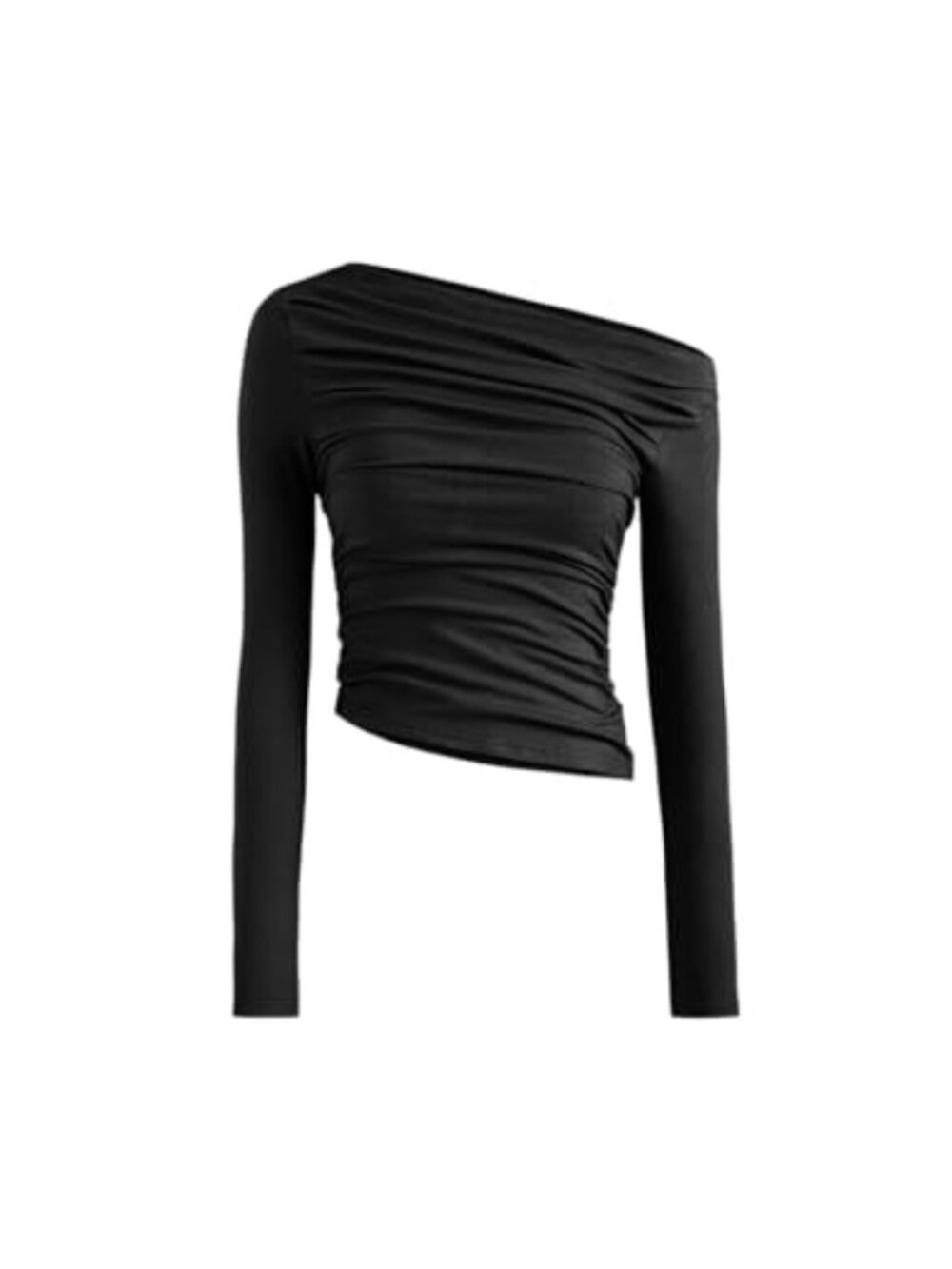 Women's Asymmetrical Off Shoulder Long Sleeve Ruched Crop Top